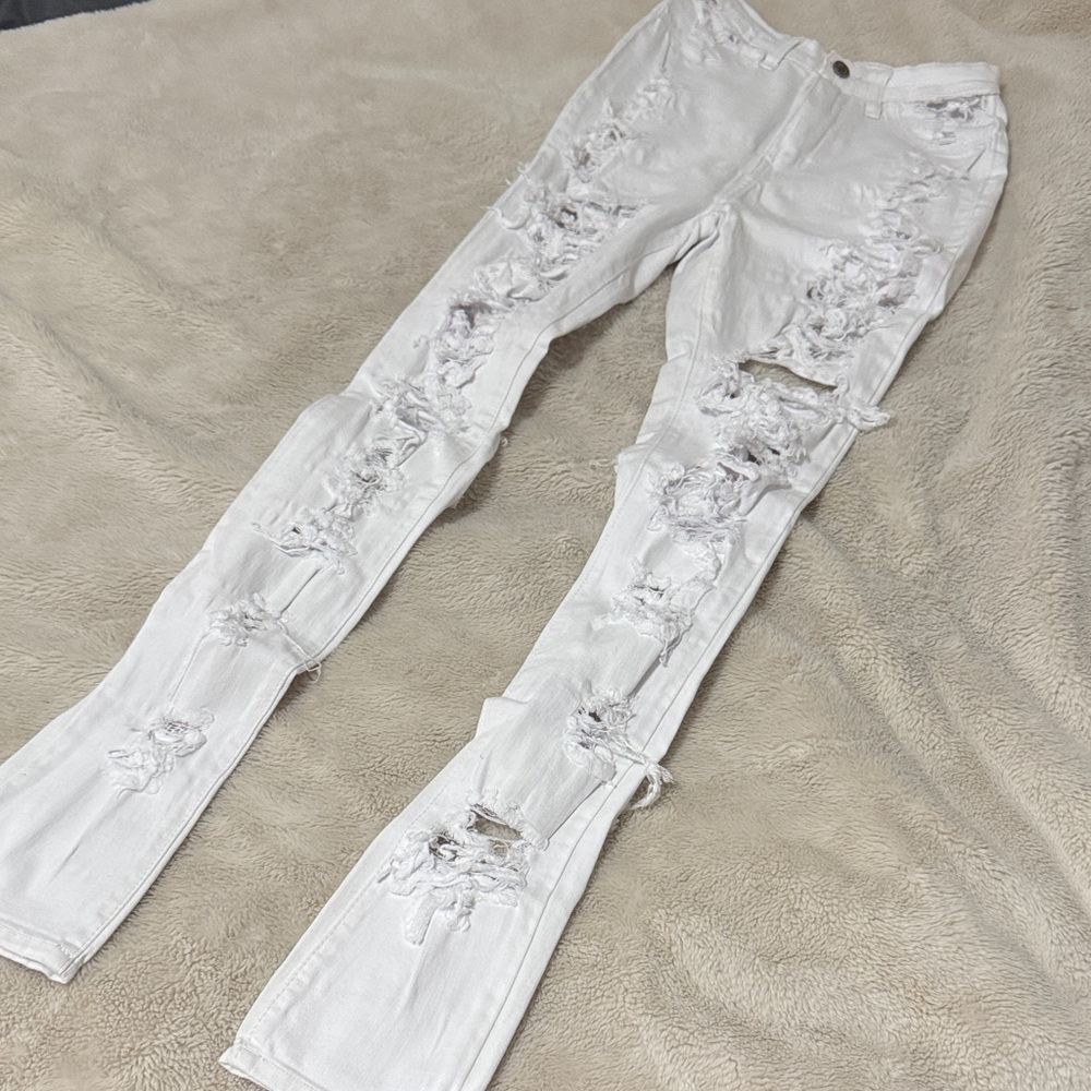 Aphrodite White High-Waisted Distressed Skinny Jeans - 7